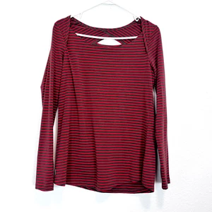 Lole Long Sleeve Workout Top Open Back Red & Brown Organic Cotton Blend Women M - Bild 1 von 7