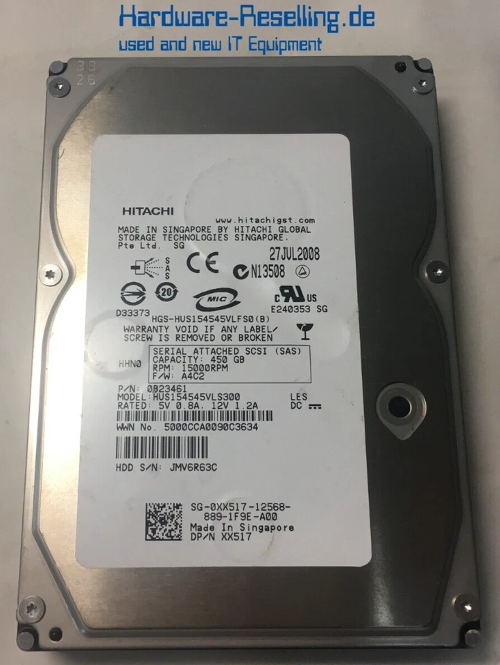 Dell hitachi 450GB SAS 3,5 " 15K 3G HUS154545VLS300 0XX517 0B23461 - Immagine 1 di 1