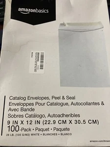 Amazonbasics, Sobres de Catálogo, Pelar y Sellar, 9"x12", Paquete de 100, Blanco - Imagen 1 de 1
