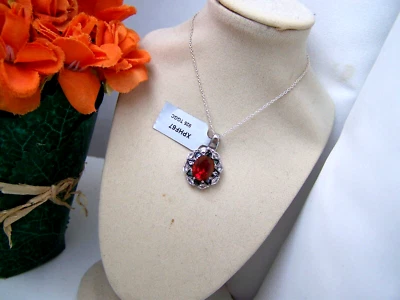 GORGEOUS 925 SOLID STERLING SILVER PEONY TOPAZ PENDANT 18" 19.5" CHAIN NECKLACE - Image 1 of 4