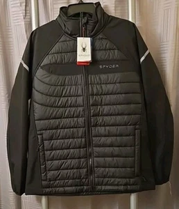 NWT Spyder Water & Wind Resistant Jacket Men Medium Black Polyester Reflective - Picture 1 of 10