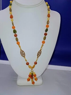 Jade And Sunstone Handknotted Necklace Perfect For Fall - Image 1 of 3