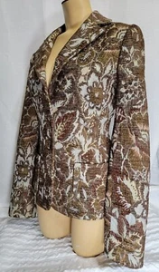 Vtg Y2K Evening Votre Nom Brown Gold Jacquard Floral Brocade Tapesty Brass Sz4 - Picture 1 of 23