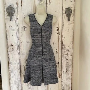 Theory Größe 2 Damen marineblau weiß ärmellos Tweed Reißverschluss vorne Karriere Kleid - Bild 1 von 9