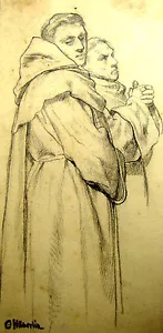 Carl von Häberlin Original Pencil Drawing "Monks" Signed Art Estate - Picture 1 of 11
