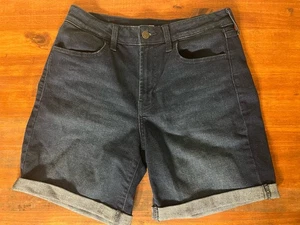 Bermuda pantaloncino jeans Old Navy con polsini denim blu lavaggio scuro donna tg 6 vita alta - Foto 1 di 7