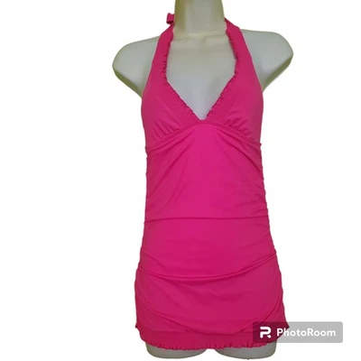 Vestido halter de natación Juicy Couture para mujer talla pequeña color rosa logotipo acanalado elástico Foto 1 de 4