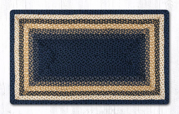 Earth Rugs RC-79 Lt. Blue Dk. Blue Mustard Oblong Braided Rug 27 Inch X 45 Inch - Image 1 of 1