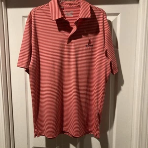 Camisa Polo Under Armour Para Hombres L Coral Rayas Cabeza Antigua Eslabones de Golf Bordados Usada en Excelente Condición - Imagen 1 de 5