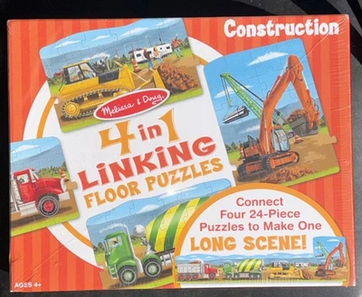 New Melissa & Doug 4 in 1 Linking Floor Puzzle 5 ft Long Construction scene!  - Image 1 of 4