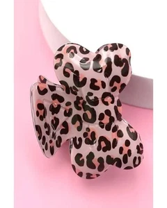 Azura Exchange Bright Pink Leopard Print Bowknot Shape Claw Clip Unisex Headwear - Picture 1 of 4