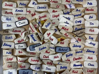 #16 WHOLESALE Vtg Lot 100 1970s Embroidered Cloth Name Uniform Patches - Image 1 of 4