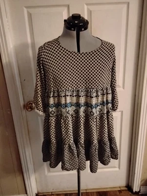 Blusa suelta geométrica gris multicolor Umgee Usa talla pequeña para mujer  Foto 1 de 4