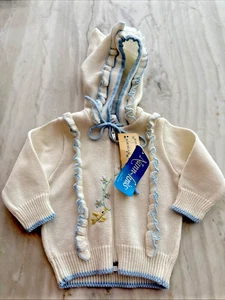 Vintage Nann~Knits Cardigan Blue Sweater Infant~Newborn Hand Embroidered Birds🐥 - Picture 1 of 2
