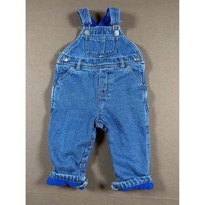 Vintage Y2K Old Navy Baby Denim Overalls Blue Fleece Lined Infant 6-12 Months - Image 1 of 4