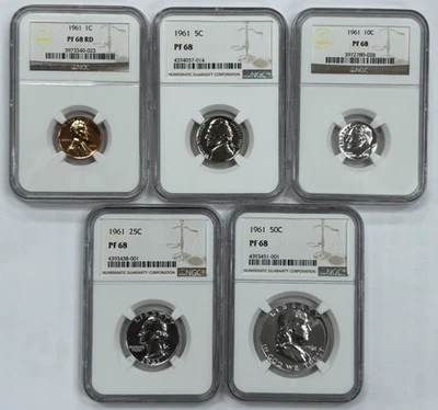 1961 1C, 5C, 10C, 25C, & 50C 5-piece Proof Set NGC PF 68 - Image 1 of 4