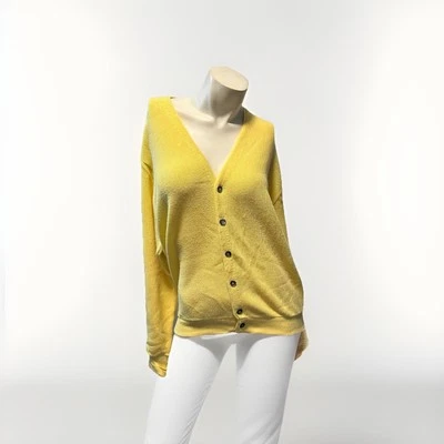 Cárdigan acrílico tejido amarillo pastel vintage años 60 70 bebé talla L para hombre Foto 1 de 4