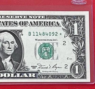 1981 STAR NOTE $1 DOLLAR BILL ( NEW YORK B )  UNCIRCULATED - Image 1 of 3