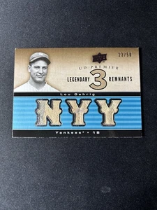 2008 Upper Deck Premier Lou Gehrig Legendary Triple Relic /50 Pinstripe Stitch - Picture 1 of 2