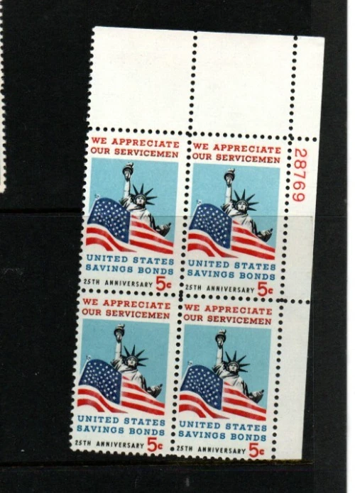 US Stamps #1320  5 cent Servicemen-Bonds Plate block of 4 stamps - Image 1 of 1