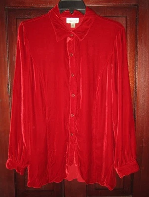 Blusa Camisa Coldwater Creek M De Colección Terciopelo Roja Plisada Victoriana Seda Rayón Foto 1 de 3