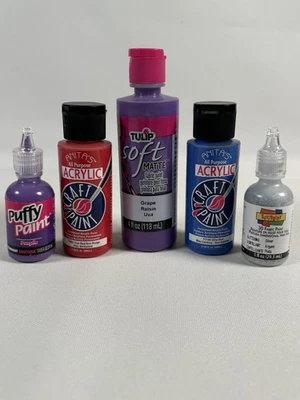 Tulip Fabric Paint +Puffy Purple/Scribbles Glitter 3D/Anita's Acrylic Red + Blue - Image 1 of 4