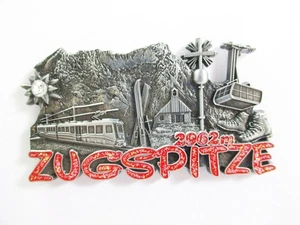 Zugspitze Magnet Metall Souvenir Germany Gipfelkruez Seilbahn Edelweiss Glitzer - Picture 1 of 4