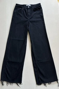 Reformation Emma High Rise Wide Legs Jean Womens 26 Black Raw Hem 28" Dark Wash - Picture 1 of 21