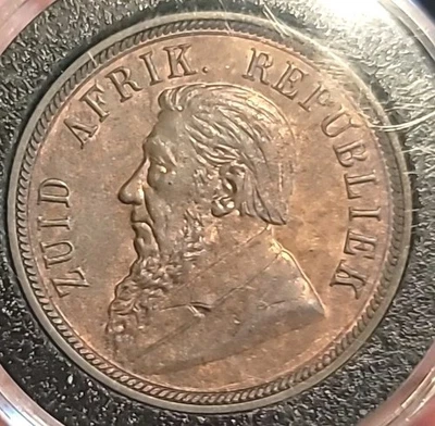 South Africa 1898 Penny Rare Superb Orig/ Sharp Strike Luster Fields Low Mtg LB - Image 1 of 4