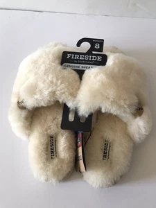 DAMEN NATUR/OFF WHITE FIRESIDE BY DEARFOAMS ECHTES LAMMFELL HAUSSCHUHE 8 NEU MIT ETIKETT - Bild 1 von 11