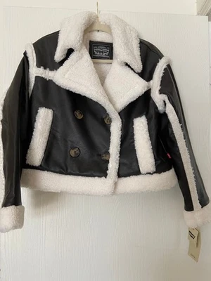 Jaqueta de Moto Levi Strauss & Co. Levi's Dark Brn Couro Sintético Forrada de Pele Tamanho XS - Imagem 1 de 4