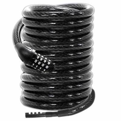 Bloqueo de cable de bicicleta en espiral largo 3/8 pulgadas 10 pies (4, 6, 10, 15, 30 pies), resistente a la intemperie... Foto 1 de 4