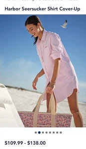 Vineyard Vines Performance Harbor Hemdkleid Knopf Seersucker Nadelstreifen rosa - Bild 1 von 24