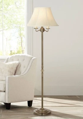 REGENCY HILL Montebello Vintage Floor Lamp 59" Tall Antique Brass 4-Light for Living Room