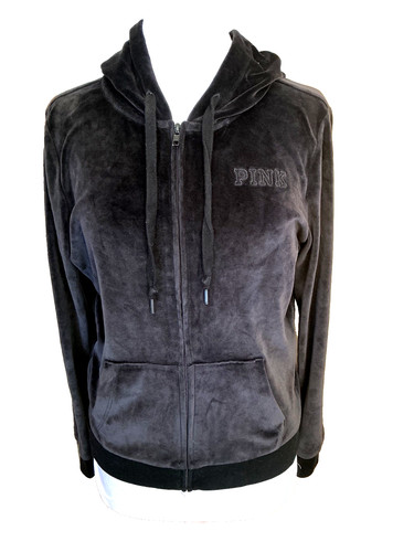 UNDERCOVER FELPA CON CAPPUCCIO FULL ZIP ROSA VICTORIA'S SECRET LOGO RICAMATO VELLUTO NERO TG S