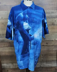 XXXL Vintage FUBU FIRE HYDRANT STAMPA ALL OVER TAGLIA BLU RARA CAMICIA CON BOTTONI 3XL - Foto 1 di 5