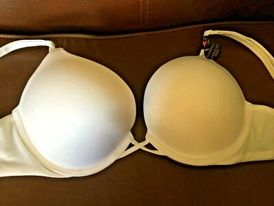 VICTORIA SECRET BOMBSHELL BRA ADD 2 CUP PLUNGE Super Push UP NEW Shine Strap - Image 1 of 4