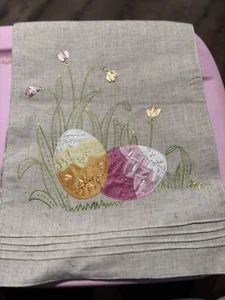 Shabby Chic Easter Eggs Linen  Spring Flowers 13x72 Table Runner - Picture 1 of 3