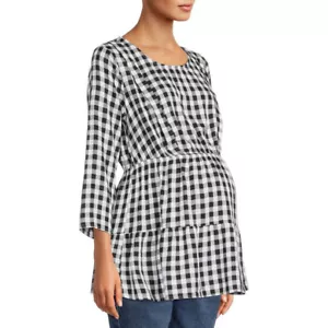 TIME and TRU Black White Gingham Tired Woven Popover Maternity Top L (12-14) NWT - Picture 1 of 6