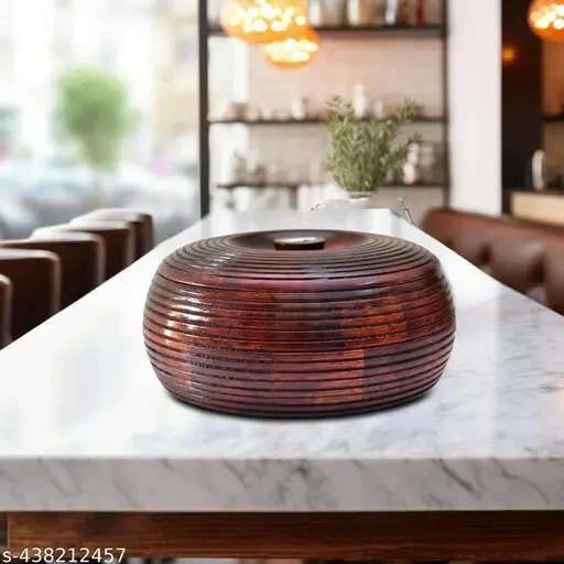 Cazuela de madera olla caliente con tapa tortilla pan chapati caja servir cazuela Foto 1 de 4