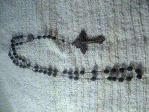 antique rosary beads catholic steel and gutta percha pre WWII - Picture 1 of 3