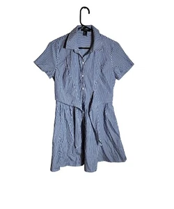 Forever 21 Blue & White Striped Short-Sleeve Button-Up Dress With Tie Waist - Picture 1 of 4