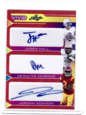 Jaren Hall Dewayne McBride Jordan Addison  2023 Leaf Vivid Football Auto #6/8