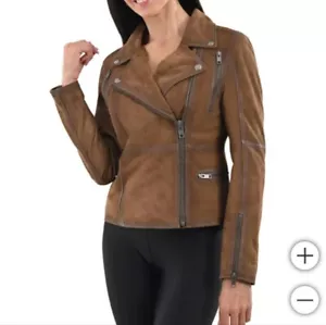 Frye Ladies' Suede Biker Jacket Taupe Size L - Picture 1 of 4