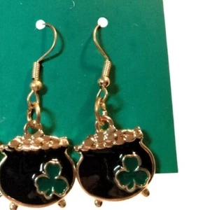Topf Gold Ohrhänger St Patricks Day Schmuck Kleeblatt Kleeblatt - Bild 1 von 3