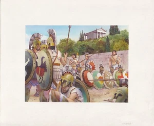 Original Kunstwerk Feder und Tinte griechischer Soldaten üben. - Bild 1 von 5