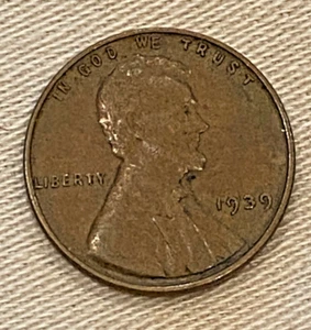 1939 Lincoln Wheat Penny - No mint mark - Strike Thru Error PENNIES GONE SOON - Picture 1 of 2
