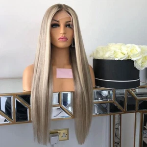 Natural Ash Blonde Highlight Long Straight European Cuticle Aligned Hair HD Lace - Picture 1 of 6