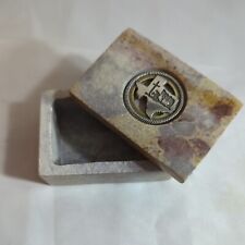 Texas Cross Cowboy Marble Granite Trinket Keepsake Gift Box Vtg Metal Emblem