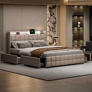 Polsterbett 160x200cm Doppelbett Bettgestell Stauraumbett mit Lattenrost/USB/LED - Bild 1 von 10